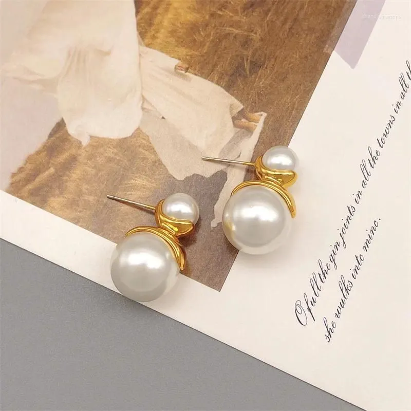 Stud Stud Stud Earrings European And American Retro Inlaid DoubleSided Pearl For Women Luxury Elegant Fashion Plating 18k Gold