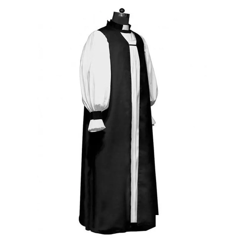 Ethnic Clothing Mens Chimere And Rochet Set Church Costume Long Sleeve Slim Clergy Tunic Cotton Cassocks Stand Collar Tradition Pries Otfxv