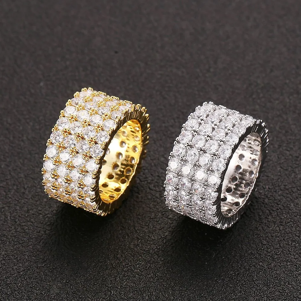 13mm Size 612 4 Rows Tennis Ring Copper Gold Silver Cubic Zircon Iced Out Rings Hip Hop Jewelry211582545816116089