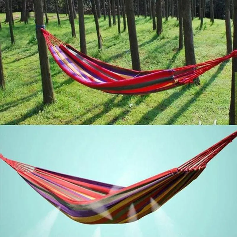 Portable Outdoor Garden fold Hammock Hang Bed Travel Camping Swing Hiking Canvas Stripe Hammock Hanging Bed