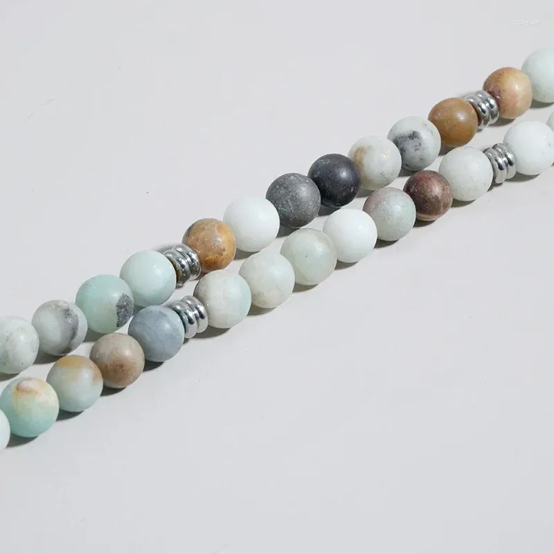 Strand OAIITE 8mm 108 Beads Mala Natural Frosted Amazon Stone Men`s Bracelet Women`s Balance Yoga Prayer Charm Jewelry