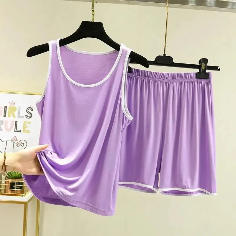 Women`s Sleepwear Modal Sleeveless Tank Tops With Shorts Pajamas Set For Summer 2024 Thin Loose Home Casual Two Piece