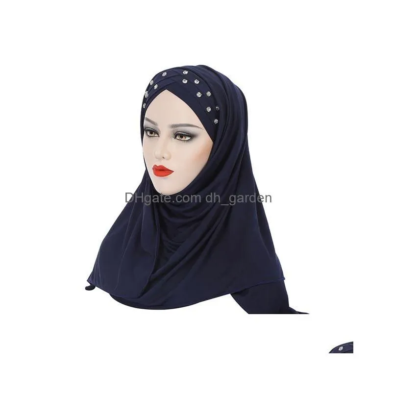 Beanie/Skull Caps 2023 Muslim Beads Cross Hijab Women Turban Pl On Ready Wear Instant Scarf Long One Piece Amira Islam Cap F Dhgarden Dhu5D