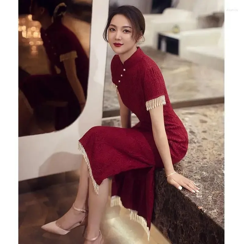 Ethnic Clothing Chinese Traditional Cheongsam Dress Woman Wedding Bride Dresses Red Classic Toast Women Qipao Oriental