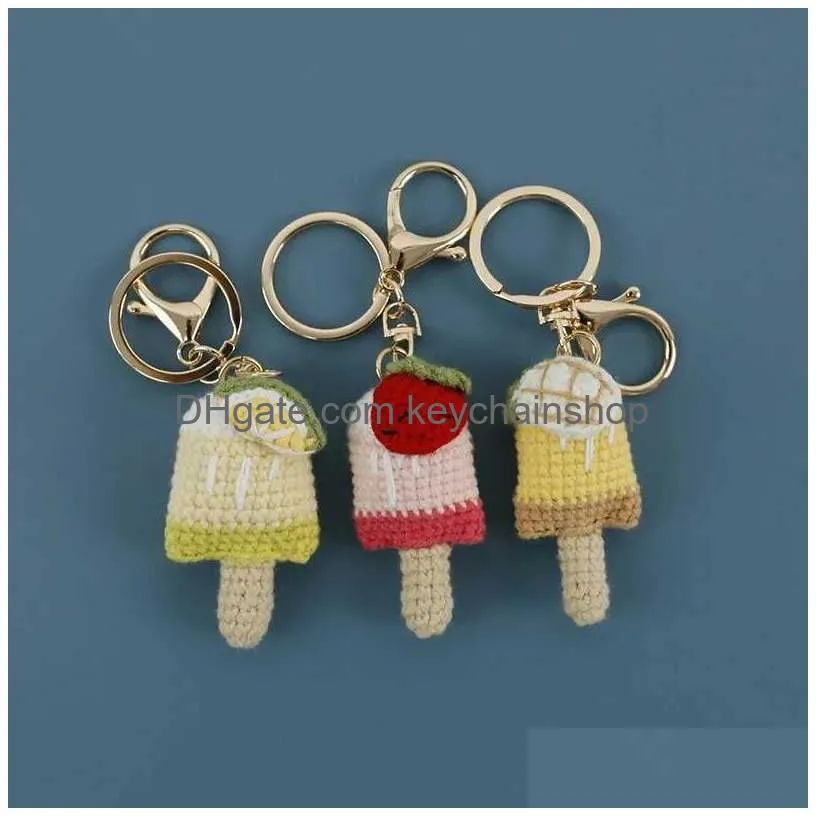 Keychains & Lanyards 2Pcs Ice Cream Pendant Clogheted Keychain Bag Key Cute Accessories Mobile Charm Gift R231005 Drop Delivery Fashi Dhpfi