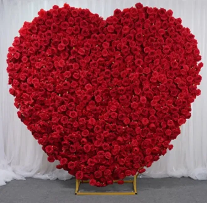 Luxury Love Heart Floral Wall Wedding Stage Flower Stand Proposal Backdrop Arrangement Event Props Artificial Flowers Red Flower Heart Arch