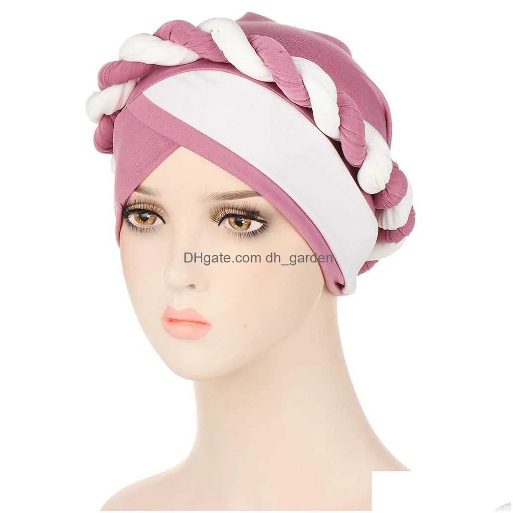 Beanie/Skull Caps New Women Cross Silk Twist Braid Turban Hat Headscarf Cancer Chemo Beanie Cap Hijab Headwear Head Wrap Hai Dhgarden Dhopa