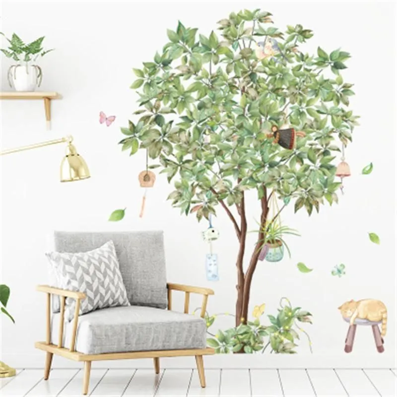 Wall Stickers Tropical Plant Elephant Giraffe  For Kids Room Decal Living Nordic Rainforest Banana Tree Mural Wallpaper