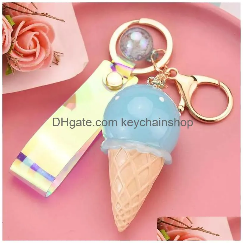 Keychains & Lanyards 2Pcs 3D Ice Cream Resin Keychain With Led Light Glow Keyring Bag Pendant Children Toy Promotions Girl Gift R2310 Dhpvk