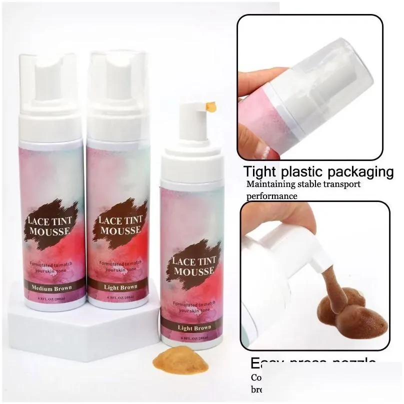 Adhesives Skin Brown Color Lace Tint Mousse 200Ml Mousse Foam Tint To Match Your Skin Tone For Lace Wigs And Closure Frontal