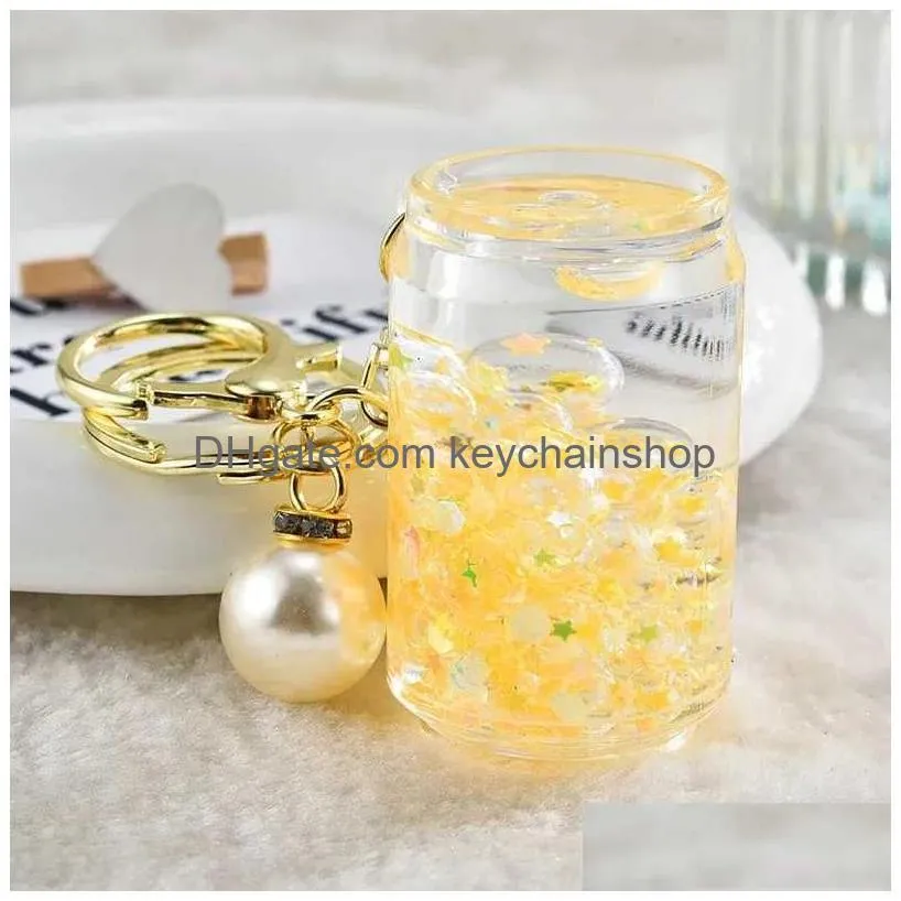 Keychains & Lanyards Cartoon Quicksand Cans Drift Bottles Keychain Cute Liquid Sequin Glitter Bead Keyring Charm Bag Car Pendant Key Dhvmp