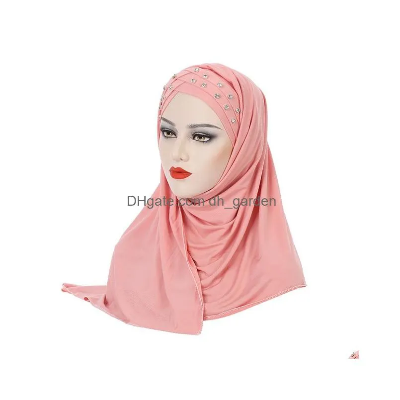 Beanie/Skull Caps 2023 Muslim Beads Cross Hijab Women Turban Pl On Ready Wear Instant Scarf Long One Piece Amira Islam Cap F Dhgarden Dhu5D