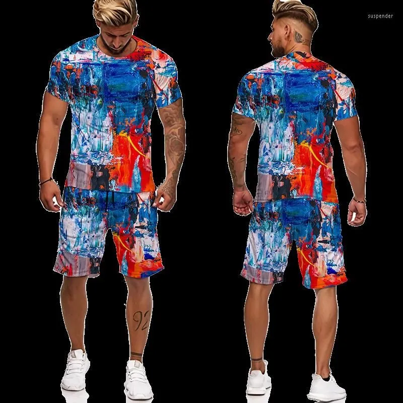 Men`s Tracksuits Hip Hop T Shirt Mens Graffiti Print Set Short Sleeve Summer Casual T-shirt/shorts/two Piece Suit 2023 Fashion Men