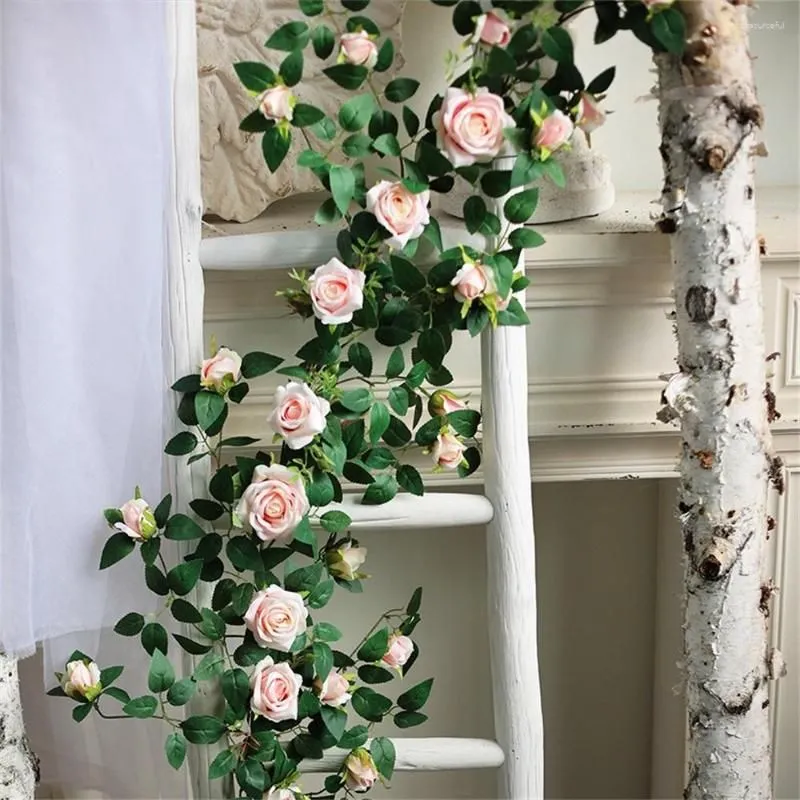 Decorative Flowers 1.8m Enchanted Faux Flower Garland Artificial Silk Rose Plants Vine For Home Garden Wall Fence Wedding Decoration