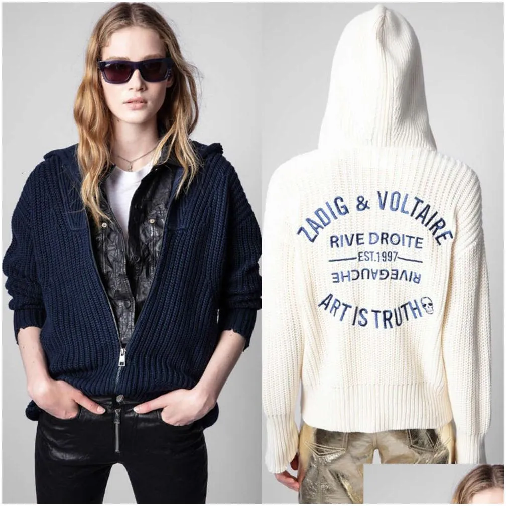 Women`S Knits & Tees 23Ss Zadig Voltaire Designer Sweater Coats Fashion Hoodie Loose Classic Versatile Letter Embroidery Zipper Wool K Otuef
