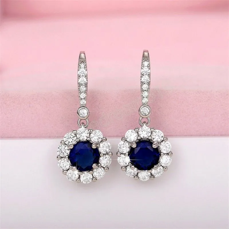 Fashion Deep Blue Dangle Earrings For Women Newly Designed Temperament Lady`s Earrings Wedding Party Luxury Jewelry