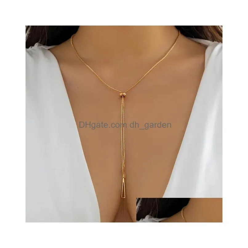Chokers Simple Adjustable Snake Box Chain Necklace For Women Y Stick Pendant Chest Choker Aesthetic Neck Jewelry Accessories Dhgarden Dh4Rc