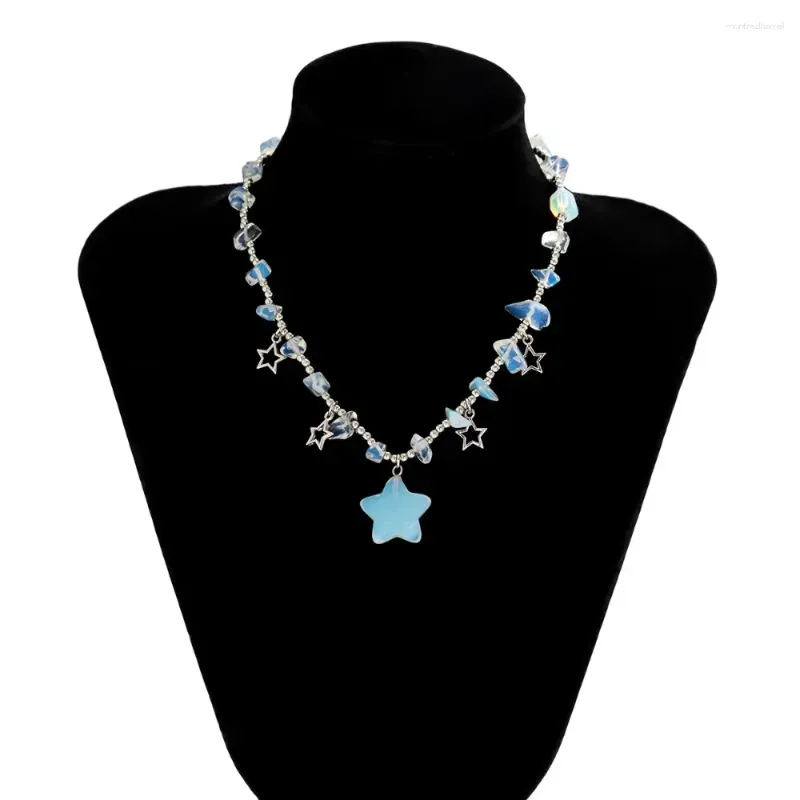 Chains Star Shaped Crushed Stone Collarbone Necklace Personality Temperament Round Bead Sweet Simplicity