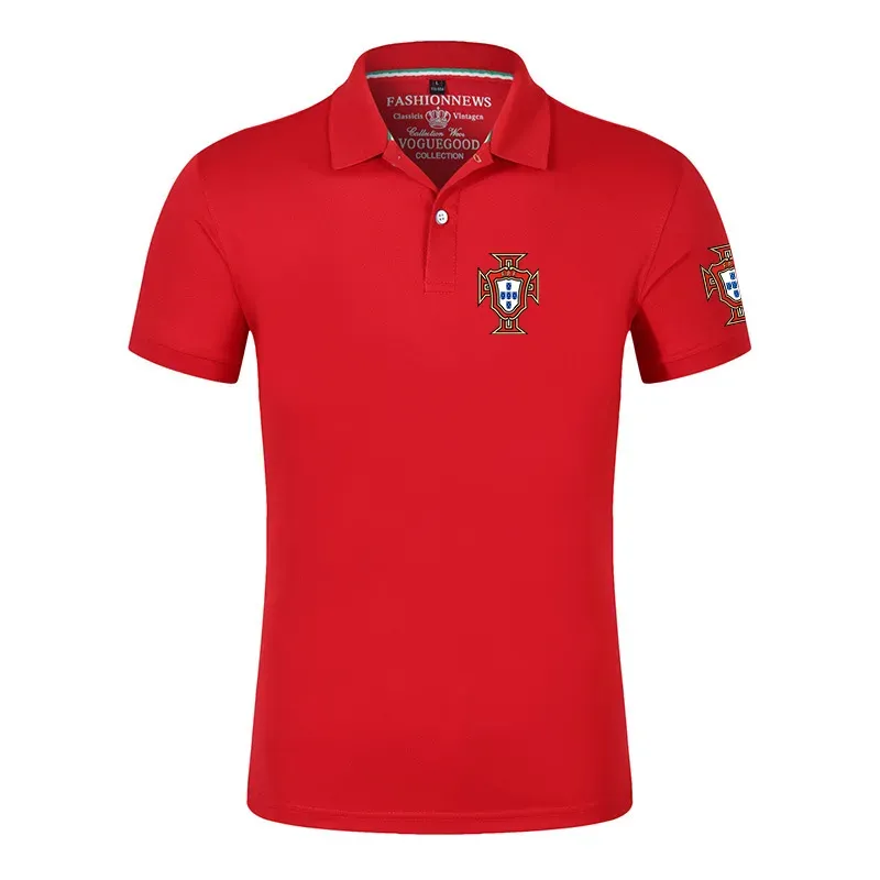 Men`s Polos Footballer Portugal 2023 Men`s Summer Breathable Solid Color Polo Shirts Printing Short Sleeve Comfortable Tops Clothing