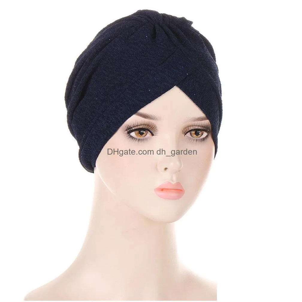 Beanie/Skull Caps 2022 New Fashion Bandanas Women Turban Muslim Hat Twist Hijab Bonnet Cap Adt Chemo Knot Headbands Drop Del Dhgarden Dhxq3