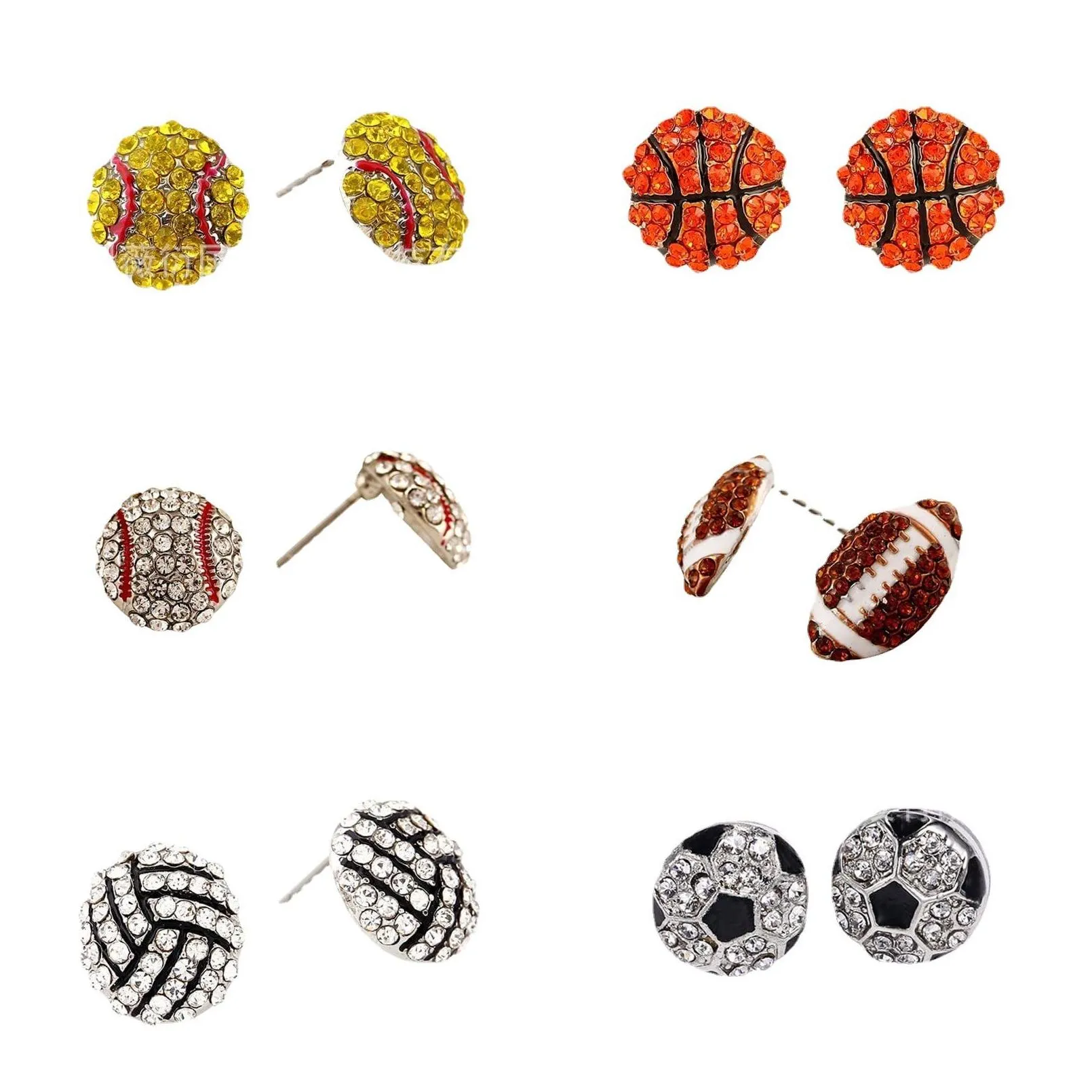 Other Festive & Party Supplies Sports Softball Stud Earrings Crystal Rhinestone Basketball Baseball Rugby Softballs Earring 8 Drop Del Dhuda