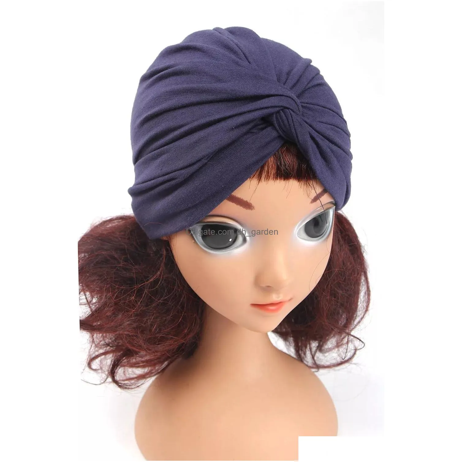 Beanie/Skull Caps Muslim Headwear Head Scarf Cotton Children Indian Bonnet Turban Hat Kids Twist Hijab Cap Headband Baby Hea Dhgarden Dhoyj