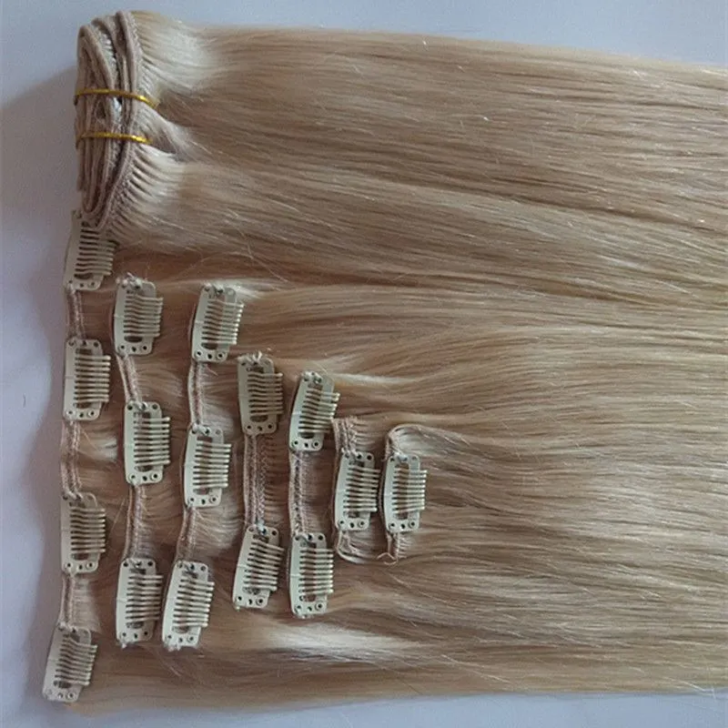 blonde brown black brazilian virgin human hair clip in hair extensions straight unprocessed clip ins 1226 inches