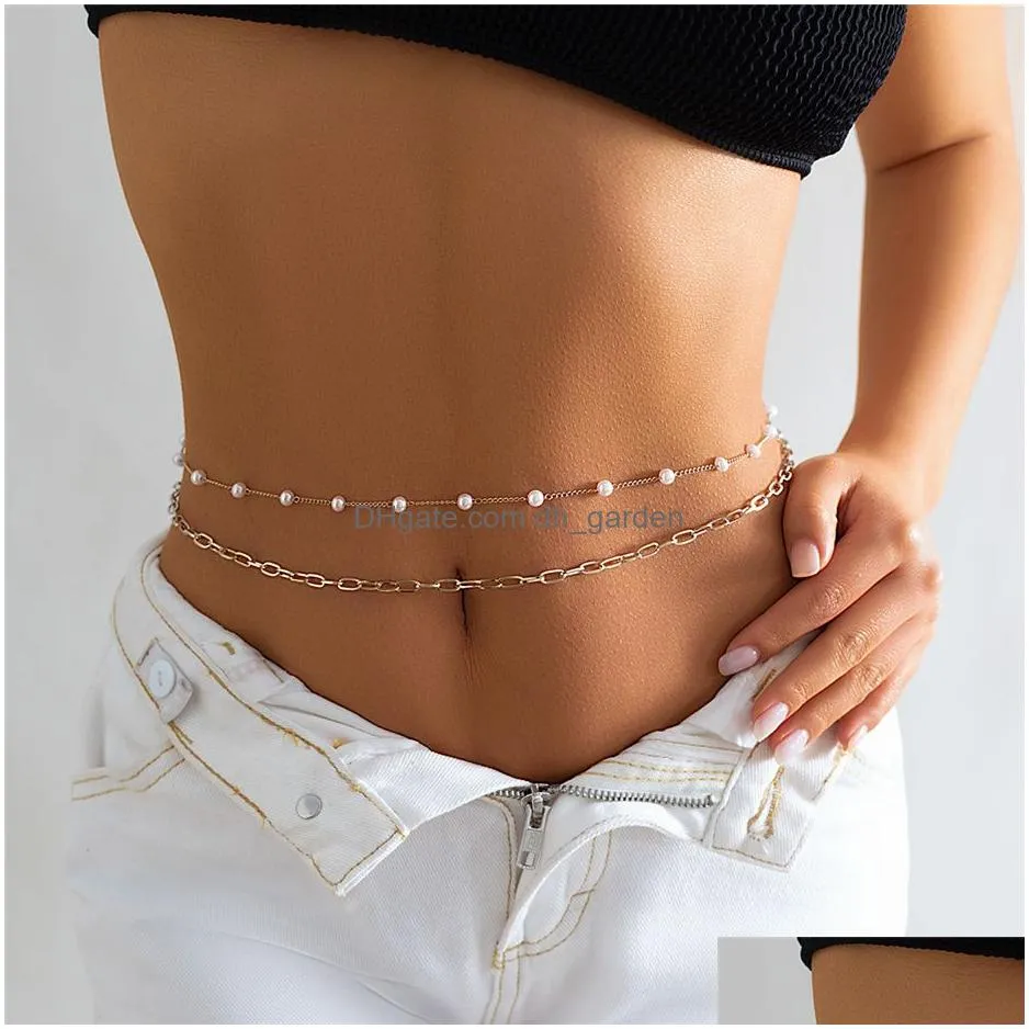 Belly Chains Boho Y Imitation Pearl Waist Belt Chain For Women Summer Bikini Rave Vintage Body Jewelry Gift Y2K Accessories Dhgarden Dhajj