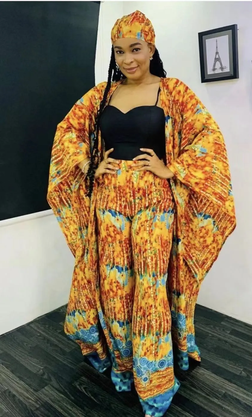 Ethnic Clothing Two Piece Set Chiffon Print Oversize Women Clothes African Dresses Boubou Party Dashiki Long Maxi Dress Pants 2 Outfit