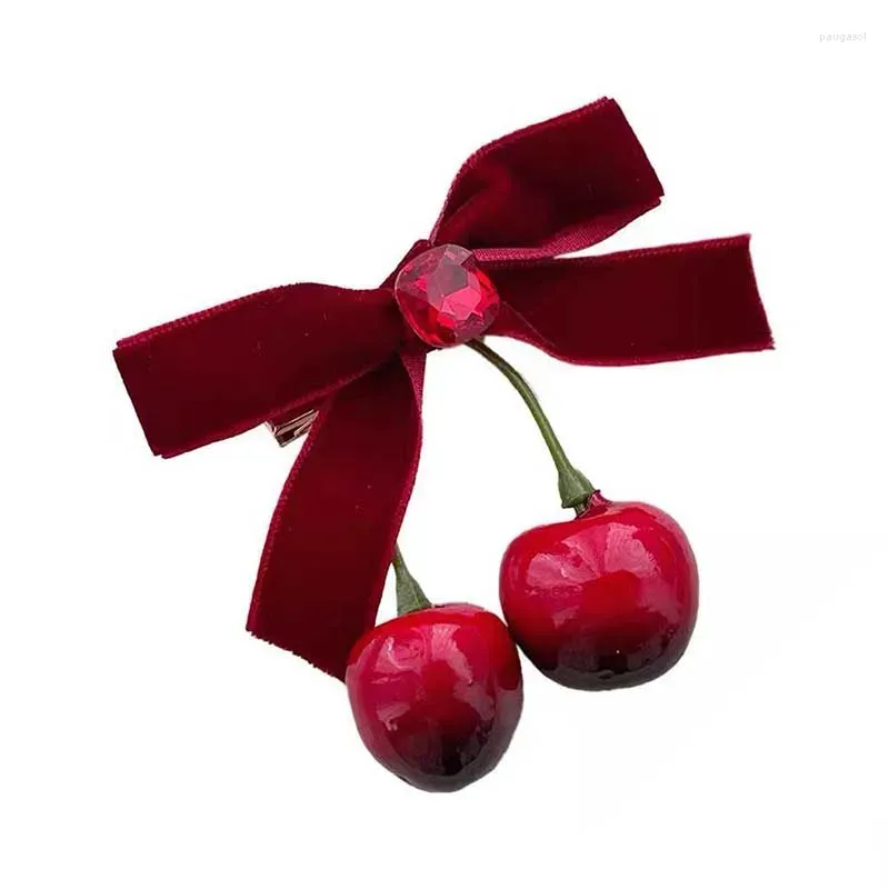 Hair Clips Cherry Bow Velvet Clip For Girls Half Tie The Back Of Head Duck Mouth Headwear Accessories