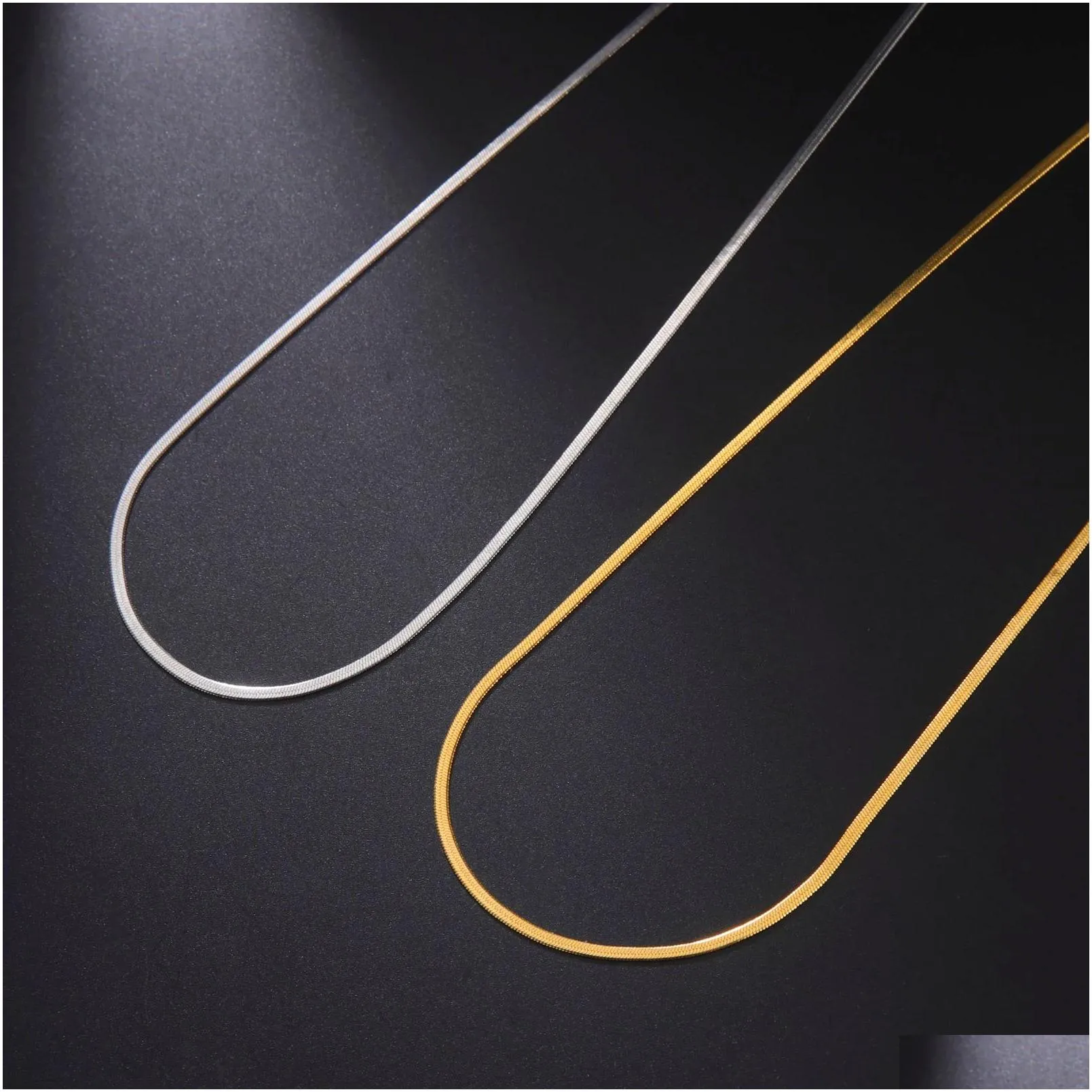 Chains Top Quality 14K Yellow Gold Snake Chain Necklace For Women Men Golden Color Herringbone Choker Neck 2024 Trend Jewelry Gift Dro Otlrk