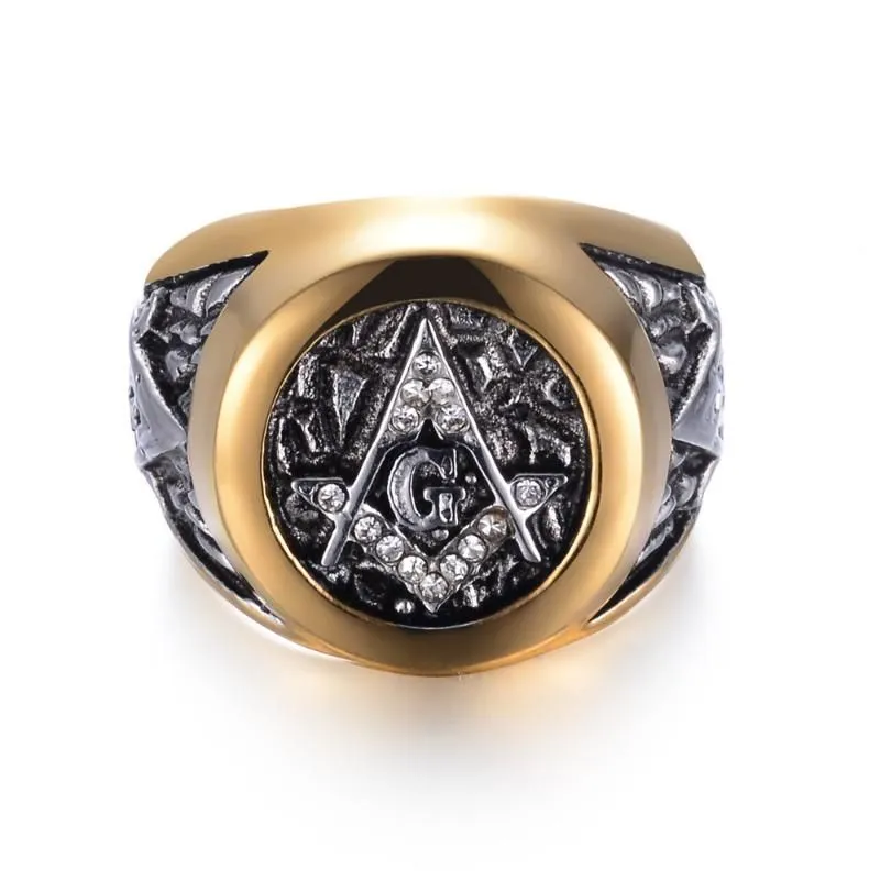 Cluster Rings Fashion Stainless Steel Masonic Ring Inlaid Rhinestone mason Symbol G Templar masonry9296329