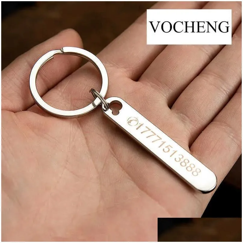 Keychains & Lanyards Custom Phone Number Cute Hollow Out Animals Personalized Titanium Bar Keyring Laser Engraving Name Car Key Drop Dhern