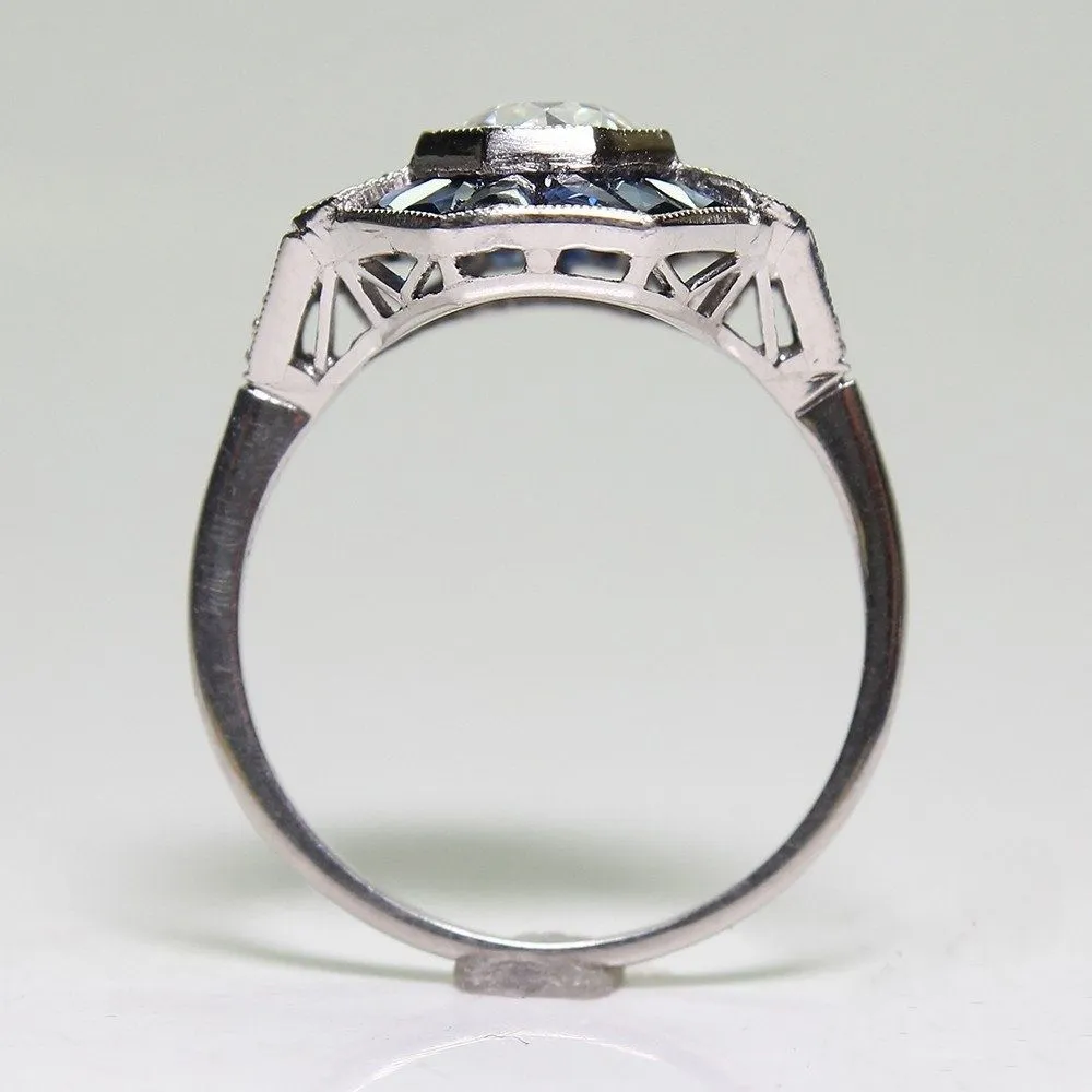 Antique Jewelry 925 Sterling Silver Diamond Sapphire Bride Wedding Engagement Art Deco Ring Size 5128098401