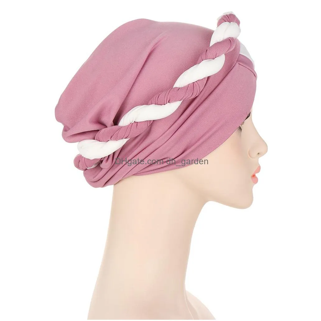 Beanie/Skull Caps New Women Cross Silk Twist Braid Turban Hat Headscarf Cancer Chemo Beanie Cap Hijab Headwear Head Wrap Hai Dhgarden Dhopa
