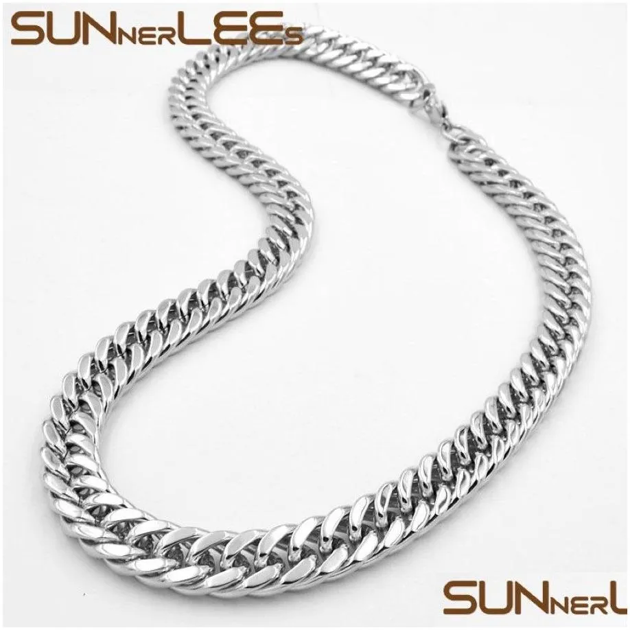 Chains Fashion Jewelry 5Mm 7Mm 9Mm 11Mm Sier Color Stainless Steel Necklace Double Curb Cuban Link Chain For Mens Womens Sc19 Drop Del Otr2F