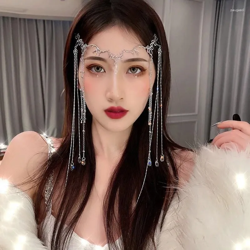 Hair Clips Bohemian Elegant Shiny Rhinestone Long Tassel Ornament Water Drop Crystal Retro Hairpin Women`s Chinese Accessories