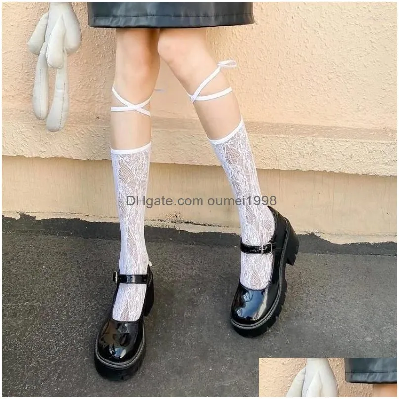 Socks & Hosiery Women Street Split Toe Strappy Lace Fishnet Stockings Cool Jk Girls Knee Sockings Japanese Lolita Style Long High Soc Dhbf5