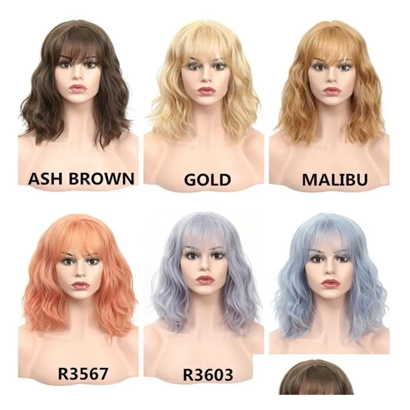 Wigs XTRESS Short Bob Wig with Bangs Orange Color Synthetic Lolita Wig for Women Shoulder Length Wave Hairstyles for Party Cosplay