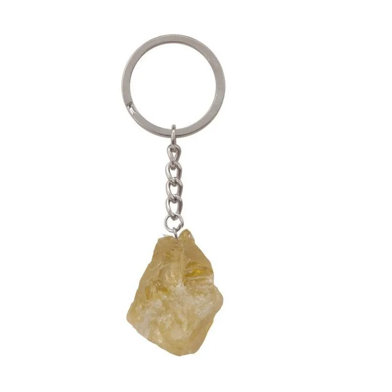 Key Rings Selling Natural Gemstone Pendant Keychain Men Womens Lucky 25-30Mm Jade Quartz Amethyst Car Keyring Jewelry Drop Delivery Dhpta