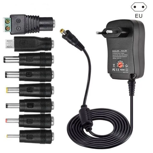 3-12V 30W Adjustable DC Output Power Supply EU US UK Plug 100-240V AC Input With 8 DC Plugs 130cm Cable LED  Adapter