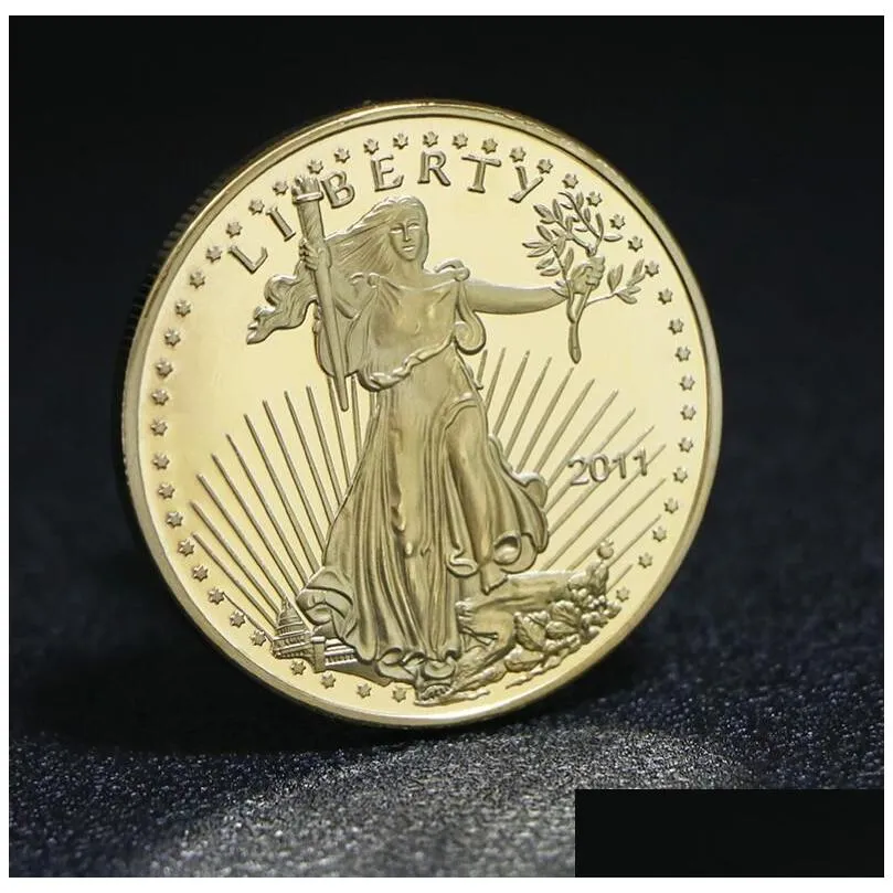 arts and crafts 5 pcs non magnetic dom  badge gold plated 32.6 mm commemorative statue liberty collectible decoration coin dhabh