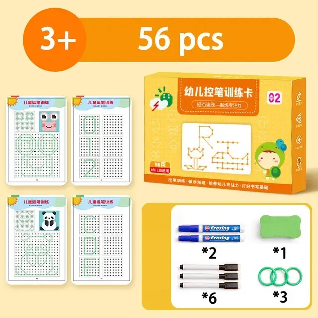 136Page Children Montessori Drawing Toy Pen Control Training Color Shape Math Match Game Set Toddler Learning Educational 240117