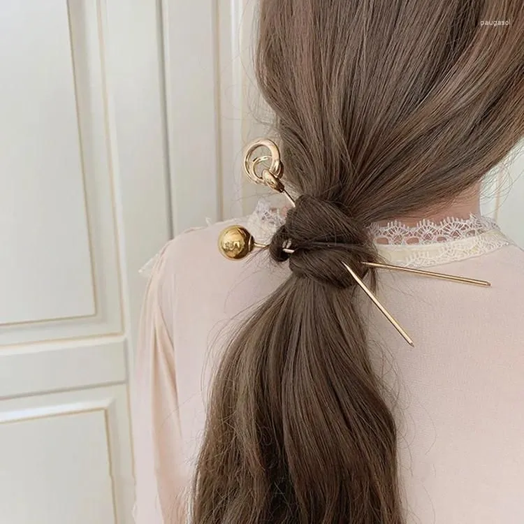 Hair Clips Chinese Simple Sticks Metal Ball Bow Knot Hairpin Elegant Cool Style Jewelry Women Girls Accesssories