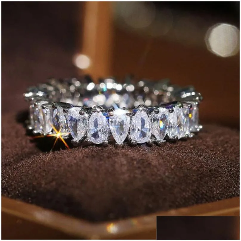 Wedding Rings Eternity Band Ring Pear Cut Aaaaa Cz Sier Color Engagement For Women Bridal Fine Party Jewelry Gift Drop Delivery Ottxe