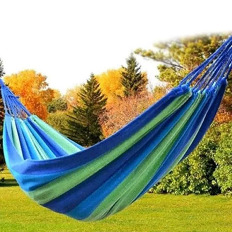 Portable Outdoor Garden fold Hammock Hang Bed Travel Camping Swing Hiking Canvas Stripe Hammock Hanging Bed