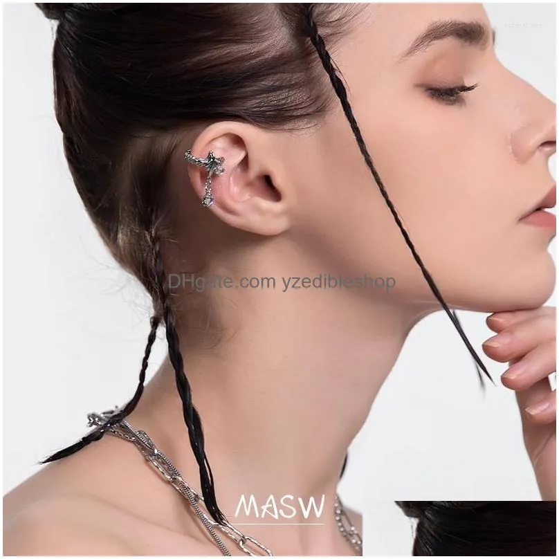 Clip-On Screw Back Backs Earrings Masw Original Design Asymmetrical Earcuff Geometric Metal Sier Plated Bead Dangle Earclip For Wom Dhlgn