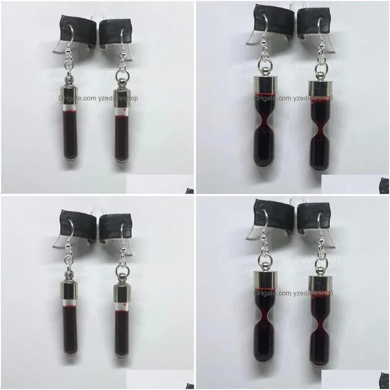 Dangle Chandelier Earrings Vintage Vampire Resin-Filled Blood Bottle Pendant 2022 Glass Fake Gotra Jewelry Drop Delivery Earring Dhquh