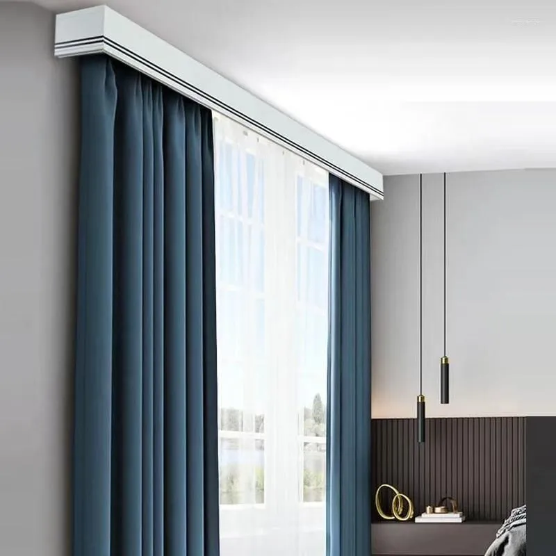 Curtain Luxurious Cassette Box Pelmet Single Tracks Double Rod Ceiling Or Wall Mounting Customize Length (40-175 Inches) For Bed