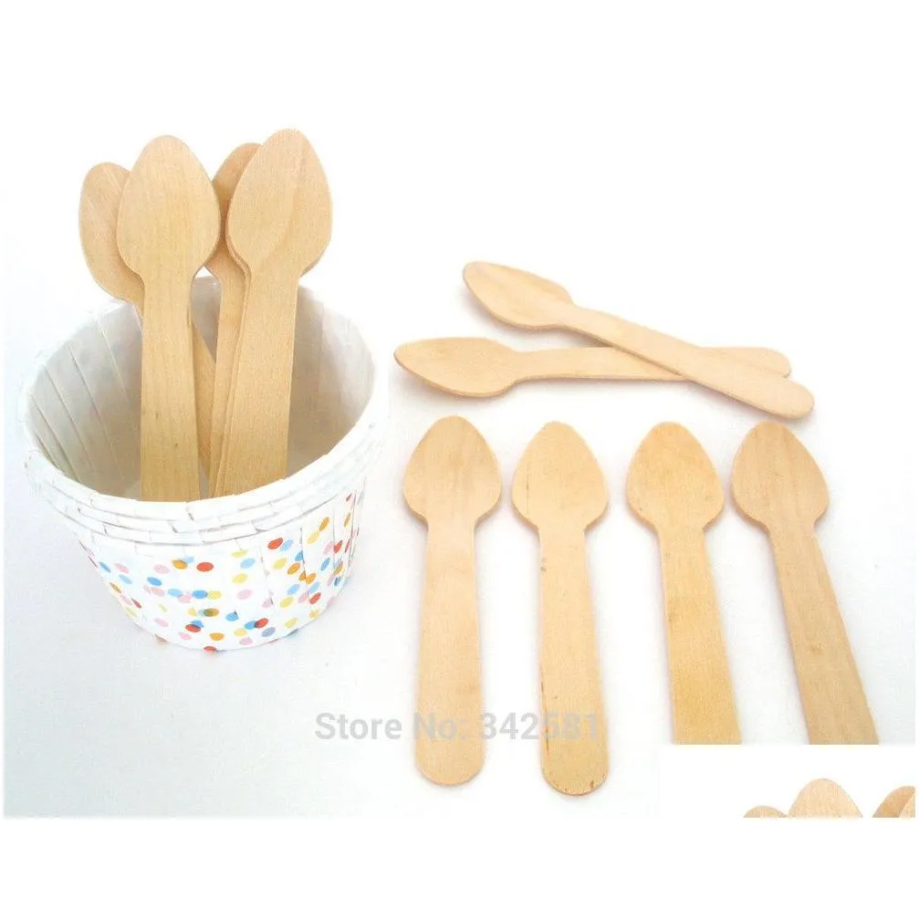 Forks Wooden Spoons 50 Small Disposable Utensils Ice Cream Mini Dessert Wood Sierware Wedding Drop Delivery Home Garden Kitchen, Dinin Dh68Y